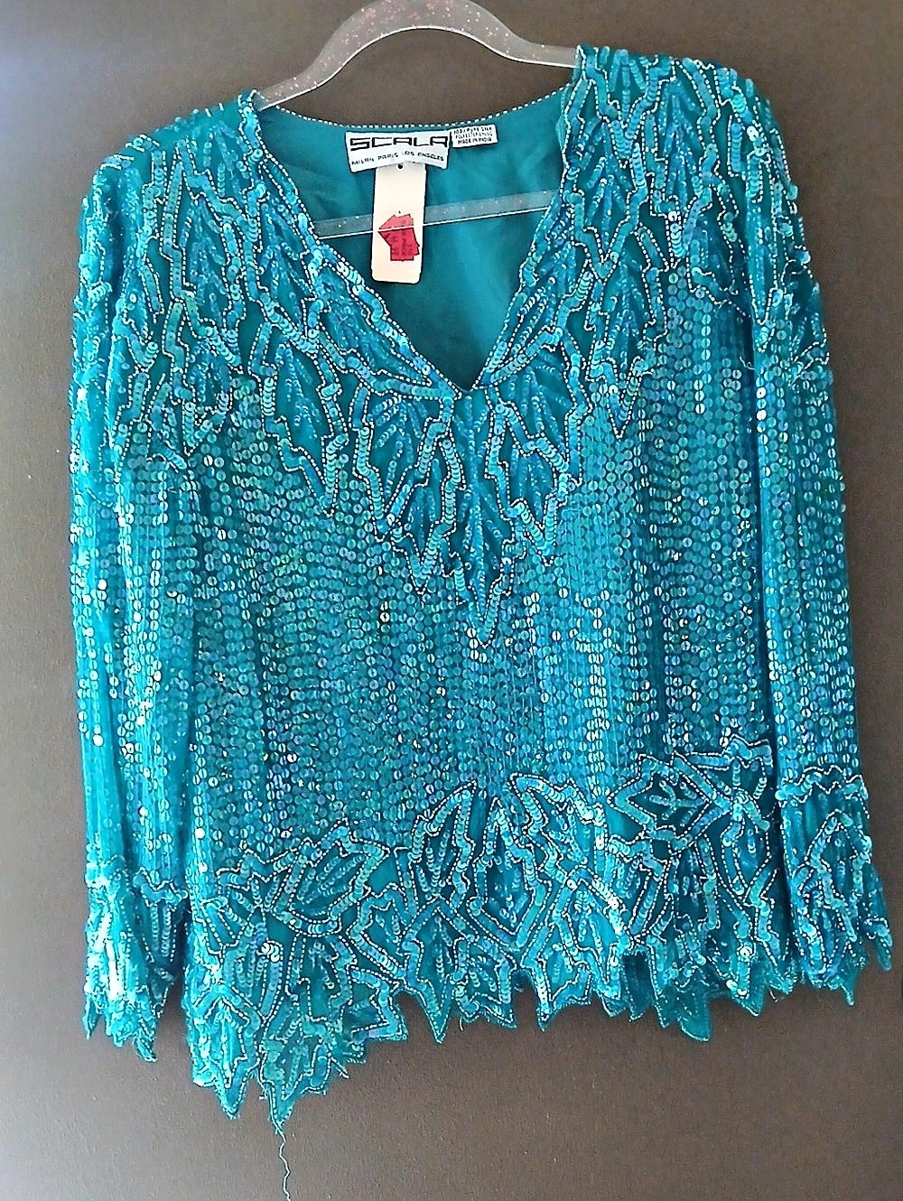 Scala Sequin Blouse And Skirt in Blue/green... Vintage